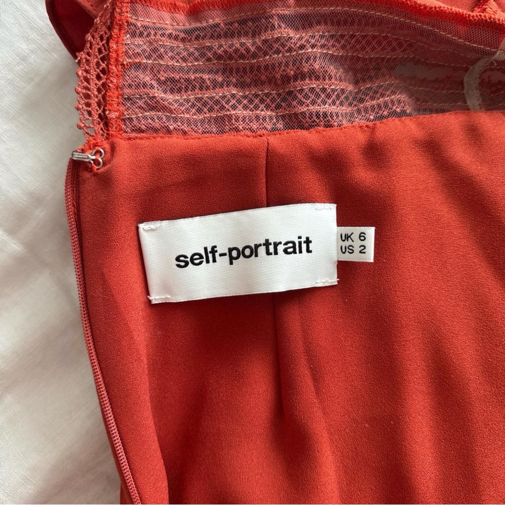 Self Portrait Calla Plisse Flounce High Low Dress Rust Terracotta Size 2 - Picture 8 of 8